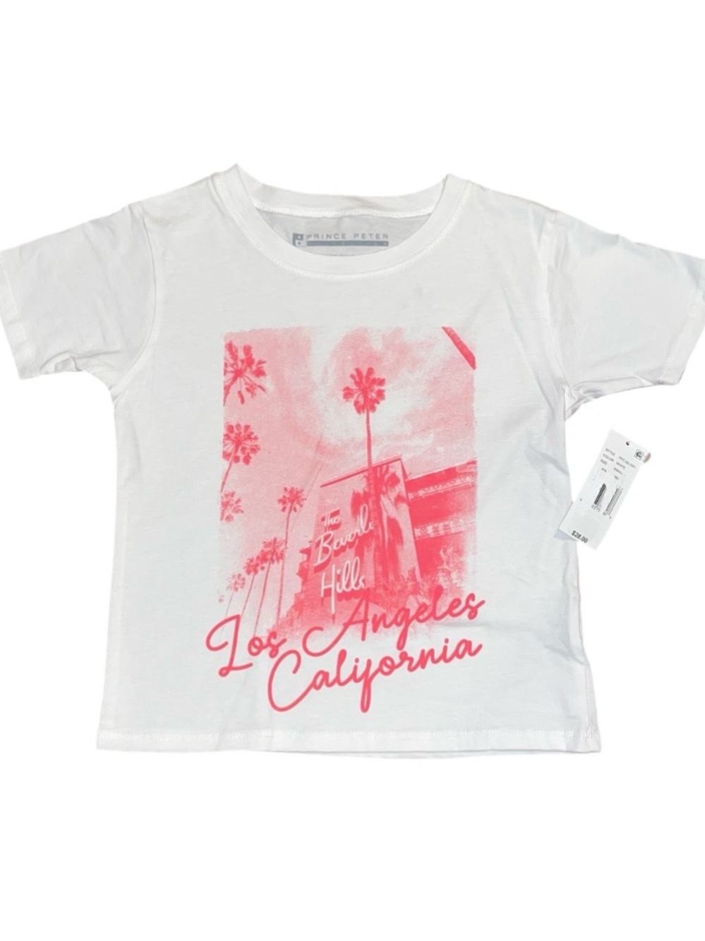 Prince Peter White Short Sleeve Top Los Angeles CA Pink Girls NWT Boxy Small